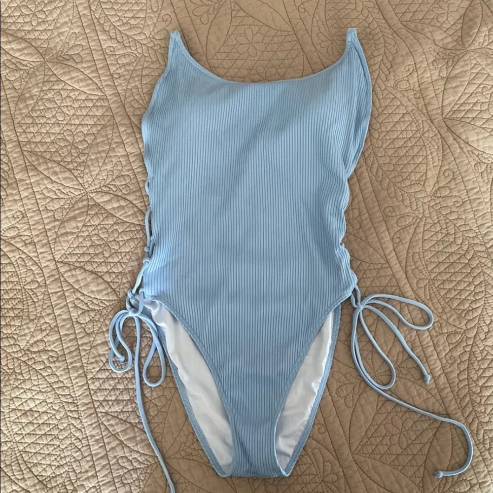 VS PINK ribbed, low back, lace up one piece swimsui